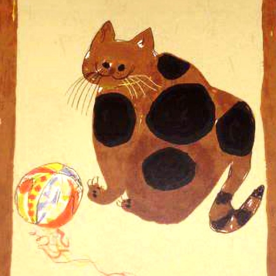 フジコ・ヘミングの絵画作品　タイトルは、猫と毱